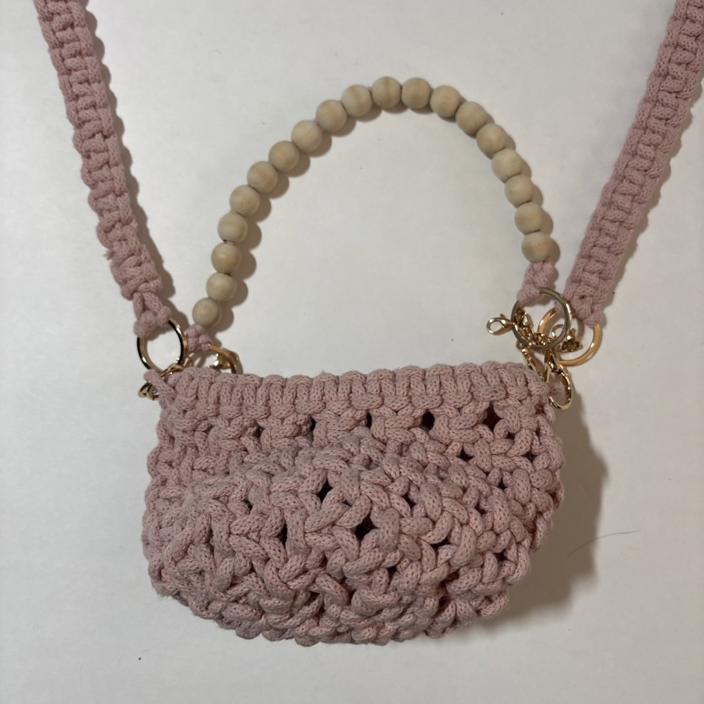 Light Pink Crochet Purse/Bag Shoulder Or Hand Strap Prom Wedding Casual Formal